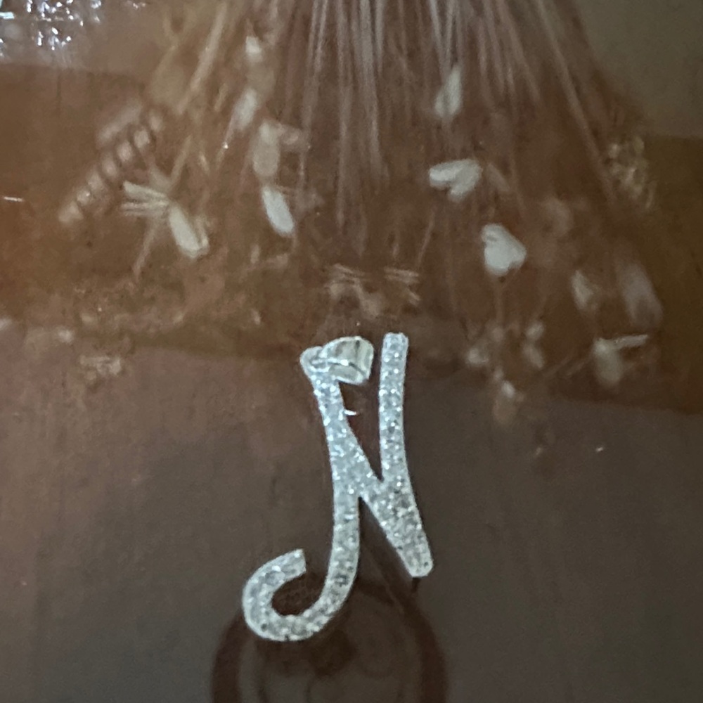 Silver Rhinestone Initial 'N' Pendant